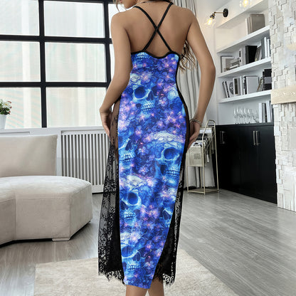 Abstract Flower Skull Pattern Women's Lace Cami Sleepwear