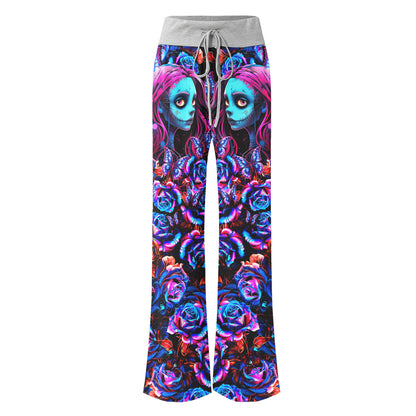 Nightmare Rose Art Women's High-waisted Wide Leg Pants | Wonder Skull