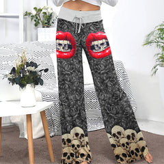 Lip Skull Gothic Women's High-waisted Wide Leg Pants | Wonder Skull