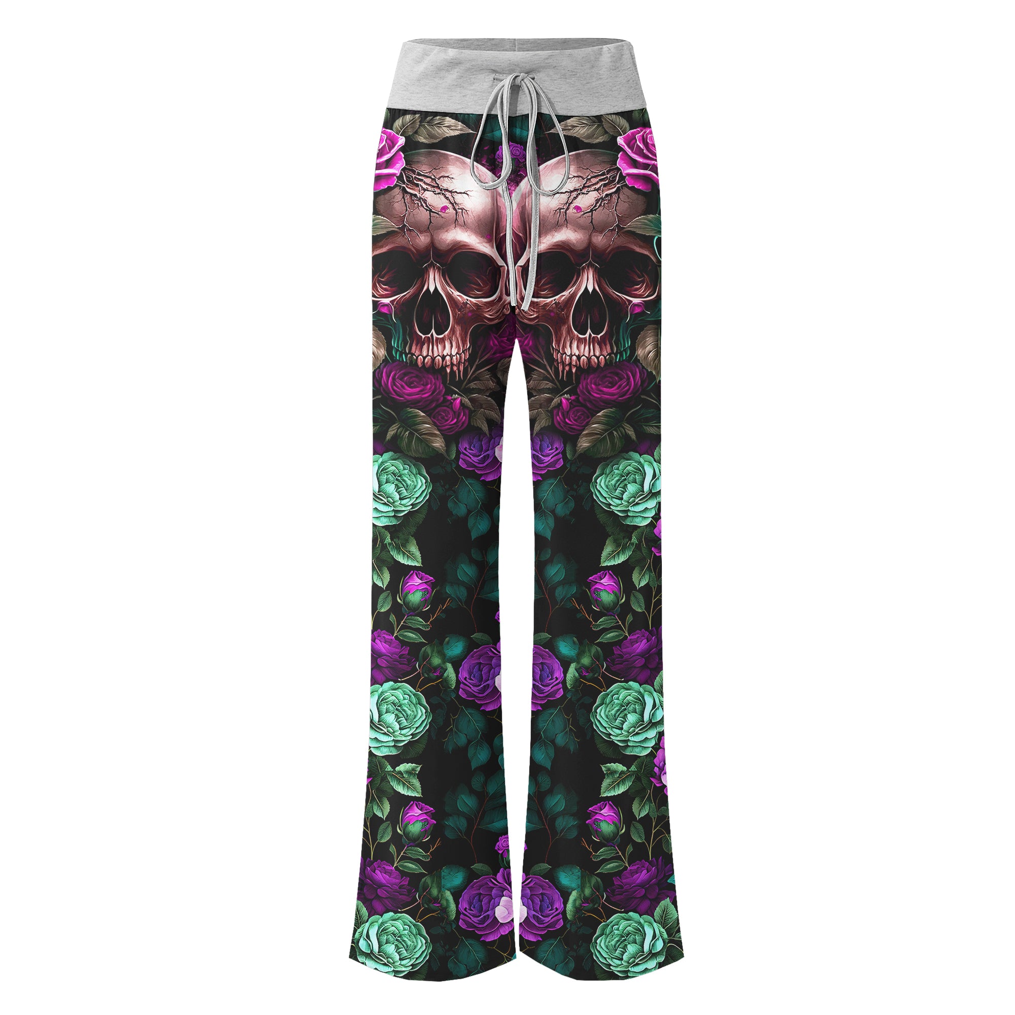 Purple Skull Flower Women's High-waisted Wide Leg Pants | Wonder Skull