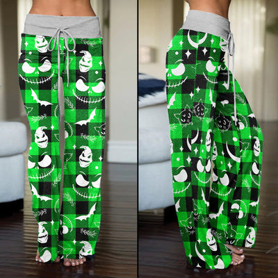 Green White Christmas Check Board Theme Women's High-waisted Wide Leg Pants | Wonder Skull