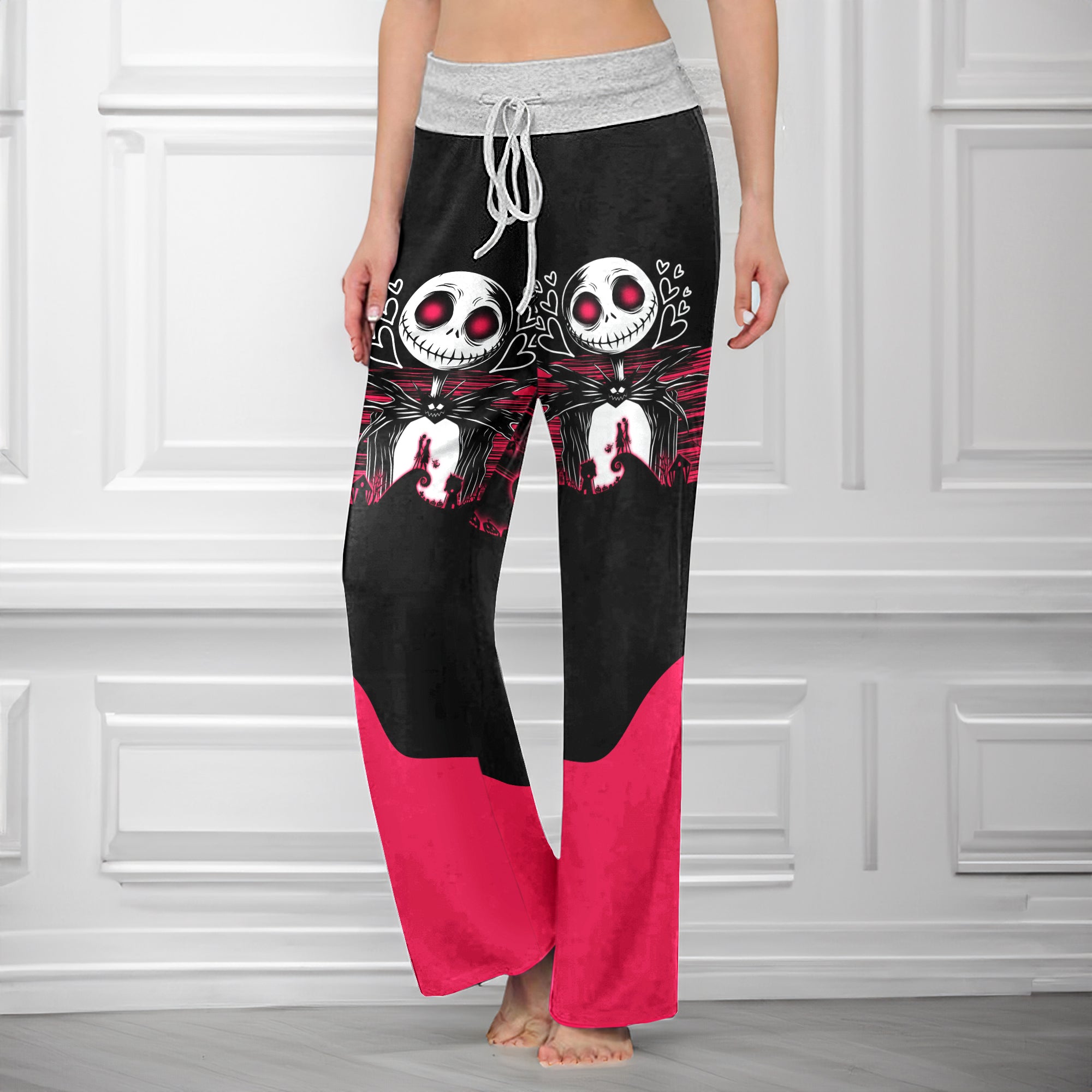 Pink Couple Art Women's High-waisted Wide Leg Pants