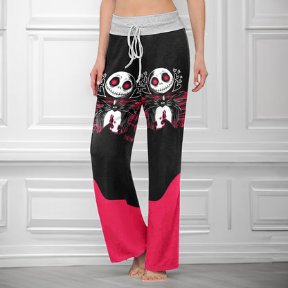 Pink Couple Art Women's High-waisted Wide Leg Pants
