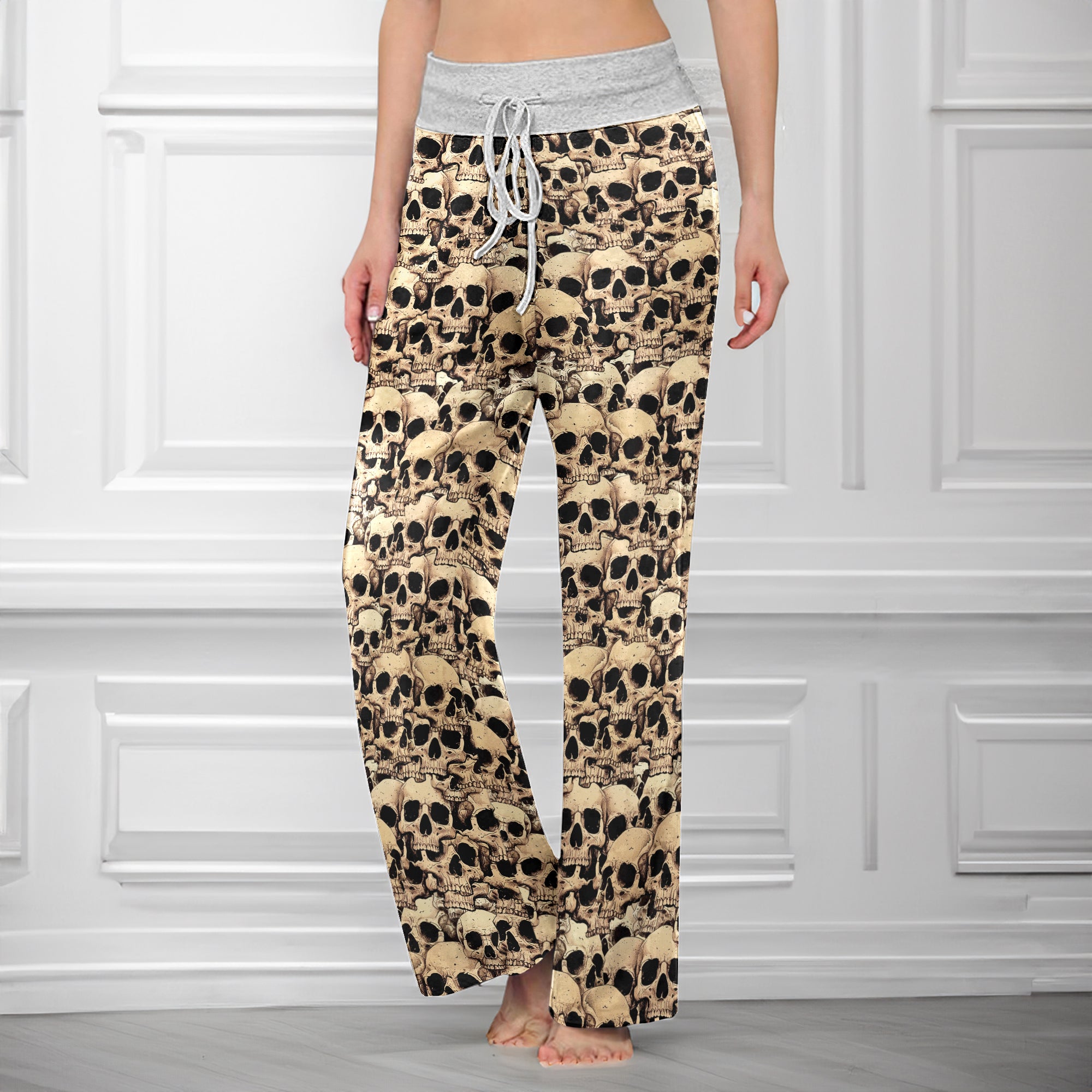 Vintage Skull Pile Wall Women's High-waisted Wide Leg Pants