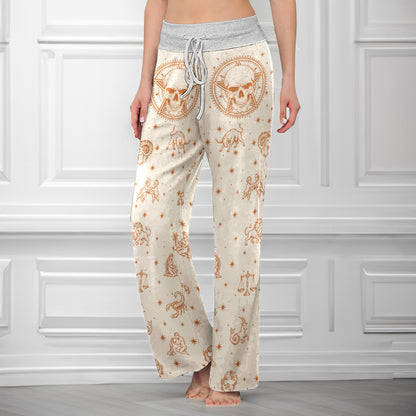 Celestial Zodiac Skull Art Women's High-waisted Wide Leg Pants