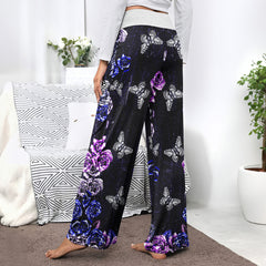 Violet Skull Abstract Art Women's High-waisted Wide Leg Pants | Wonder Skull