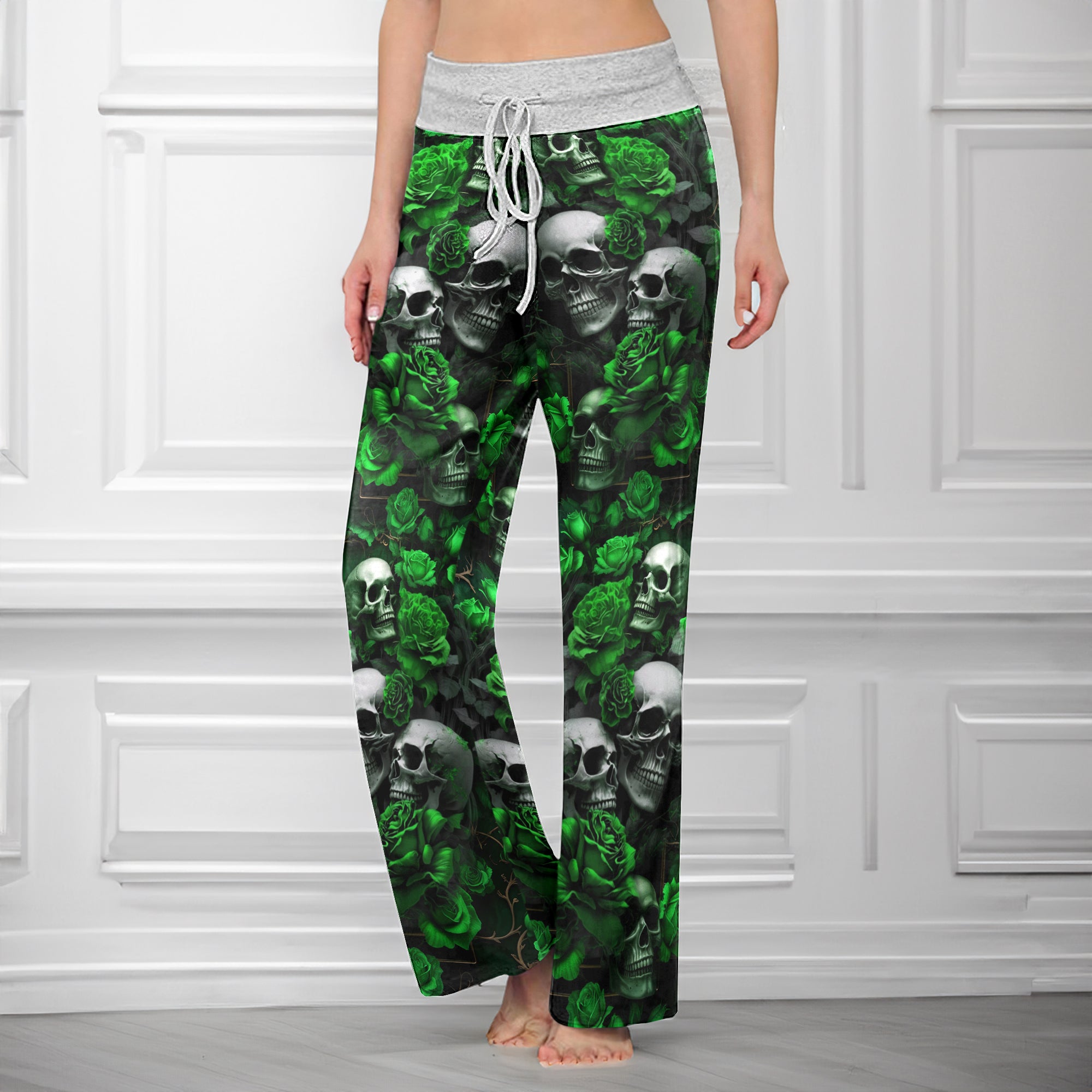 Gothic Skull Verdant Whisper Women's High-waisted Wide Leg Pants