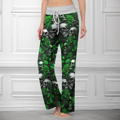 Gothic Skull Verdant Whisper Women's High-waisted Wide Leg Pants