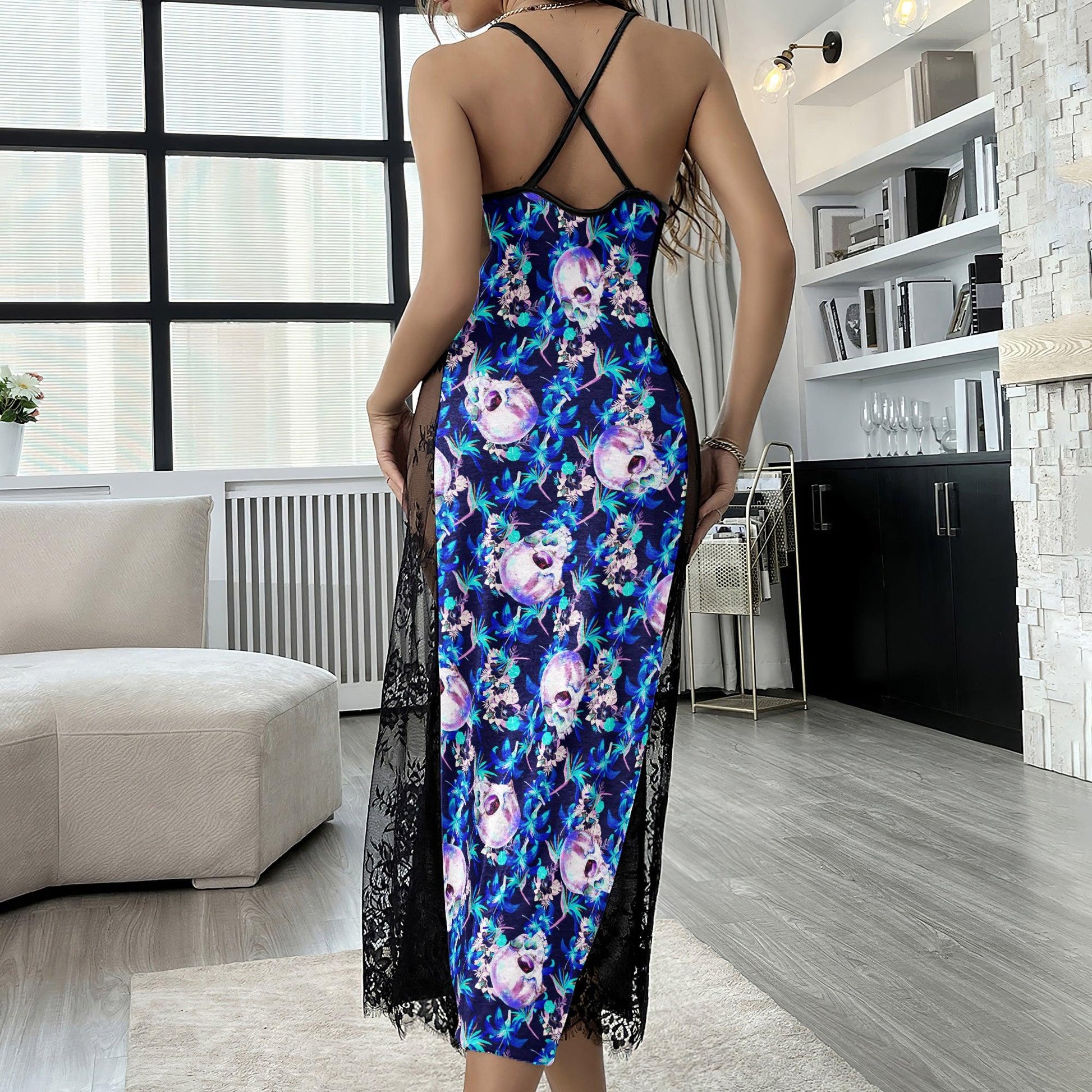 Dark Cyan Skull Flower Women's Lace Cami Sleepwear | Gothic, Punkrock, Lingerie for Women