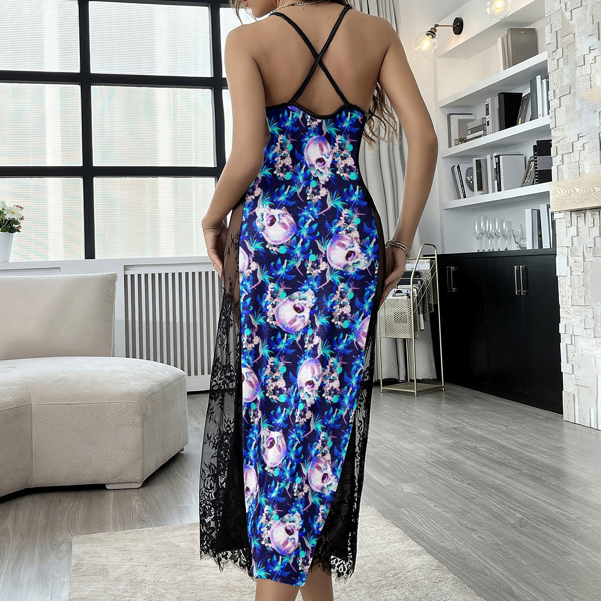 Dark Cyan Skull Flower Women's Lace Cami Sleepwear | Gothic, Punkrock, Lingerie for Women
