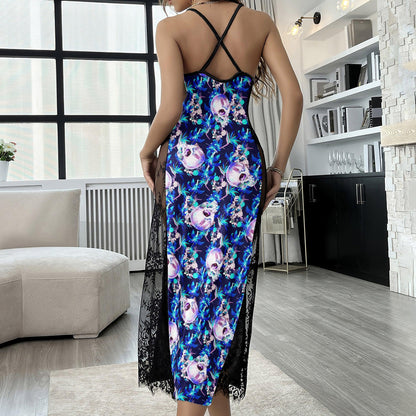 Dark Cyan Skull Flower Women's Lace Cami Sleepwear | Gothic, Punkrock, Lingerie for Women