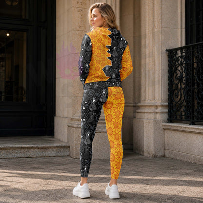 Women Hoodie and Leggings, Golden Blooms & Gothic Couture Outwear Pants Outfit