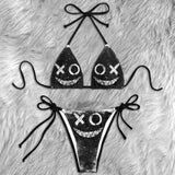Black White Emo Skull Micro Triangle Bikini Swimsuit - Wonder Skull