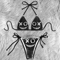 Black White Emo Skull Micro Triangle Bikini Swimsuit - Wonder Skull