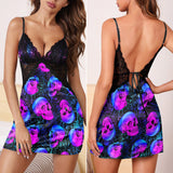 Purple Skull Rose Spider Gothic & Punkrock Women's Sleepwear | Lace Cami Dress Nightgowns