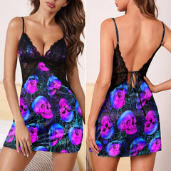 Purple Skull Rose Spider Gothic & Punkrock Women's Sleepwear | Lace Cami Dress Nightgowns