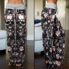 Skull Abstract Butterfly Gothic Women's High-waisted Wide Leg Pants | Wonder Skull