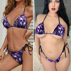 Purple Butterfly Skull Micro Triangle Bikini Swimsuit - Wonder Skull