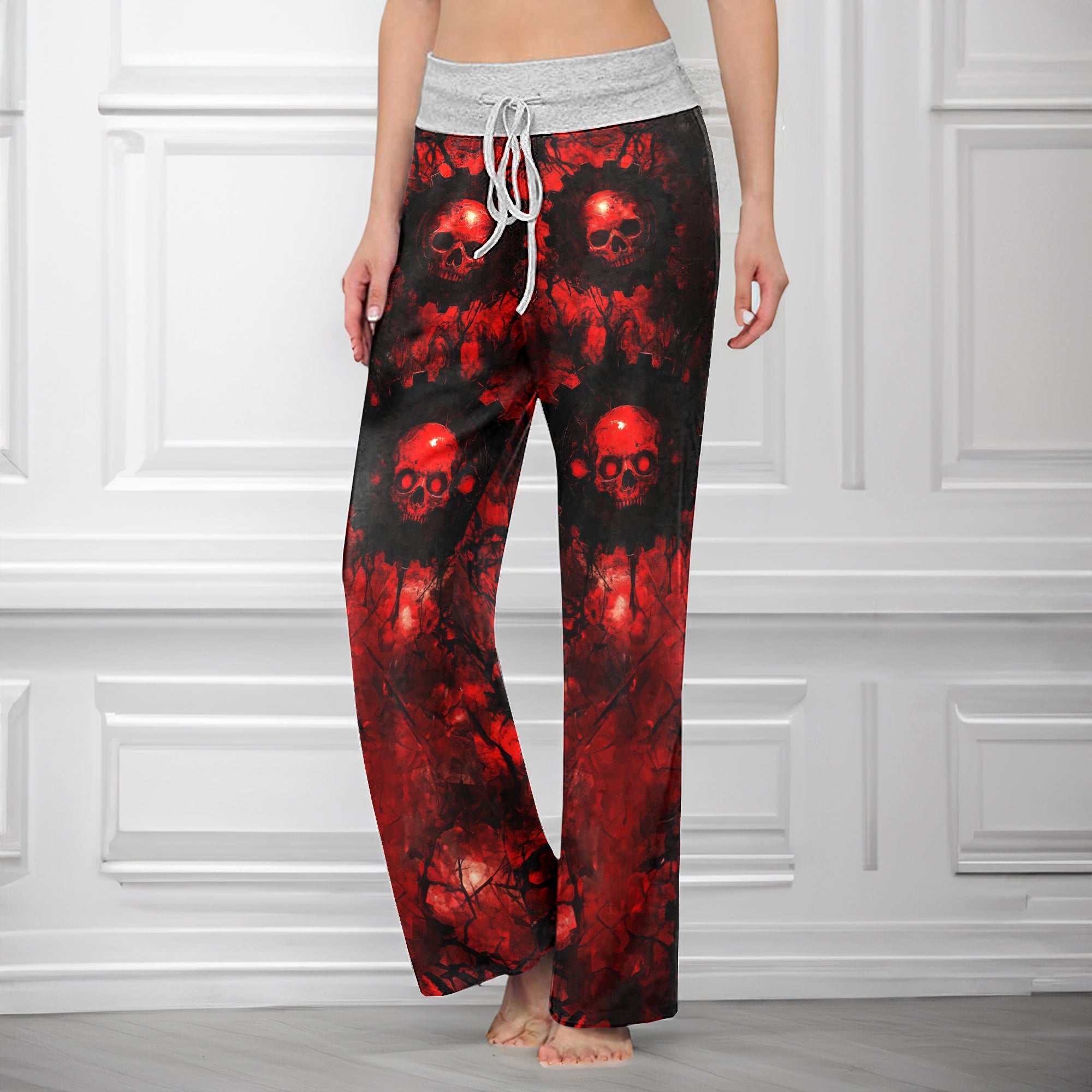 Red Skull Horror Women's High-waisted Wide Leg Pants