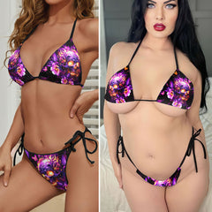 Purple Skull Fire Micro Triangle Bikini Swimsuit - Wonder Skull