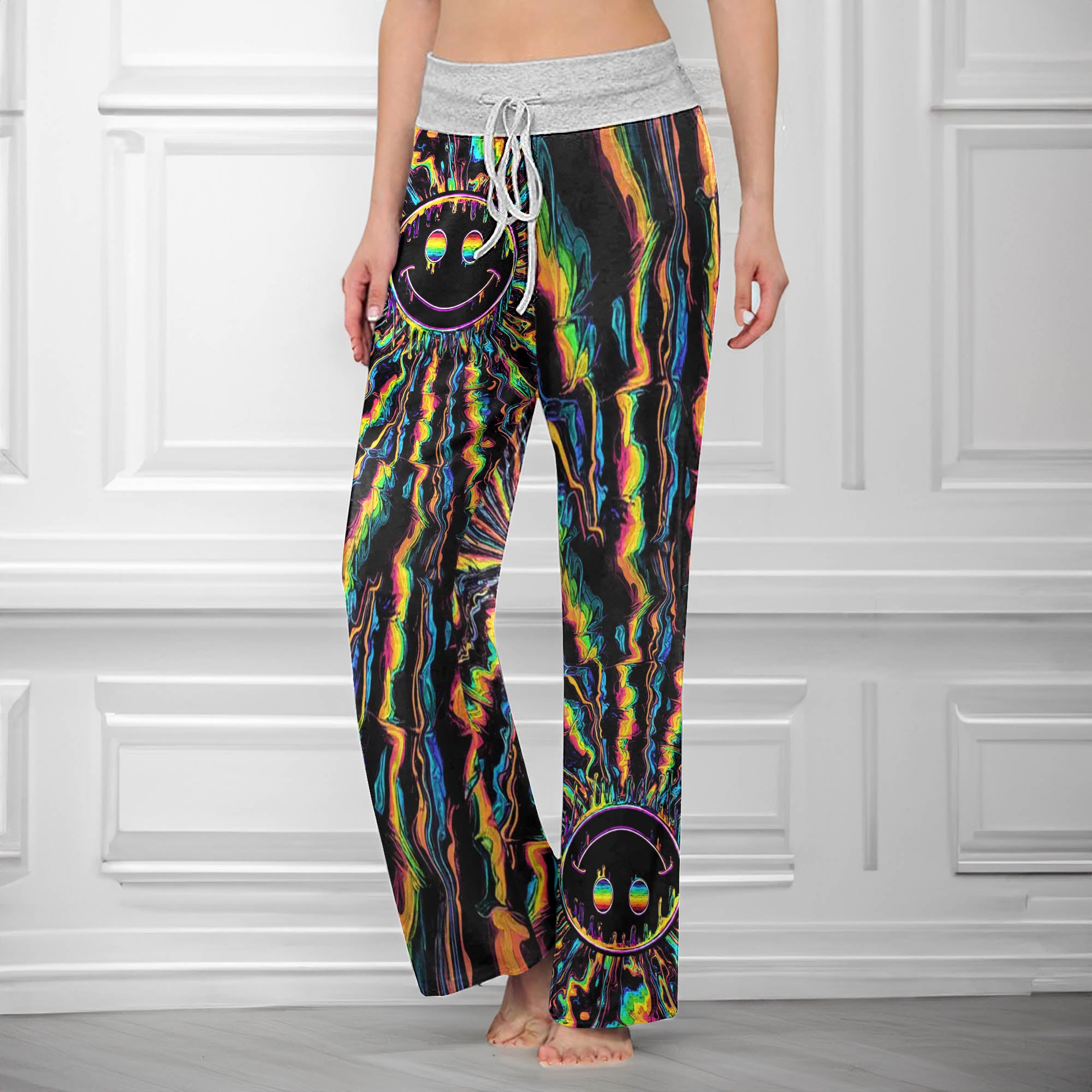 Rainbow Melt Face Women's High-waisted Wide Leg Pants
