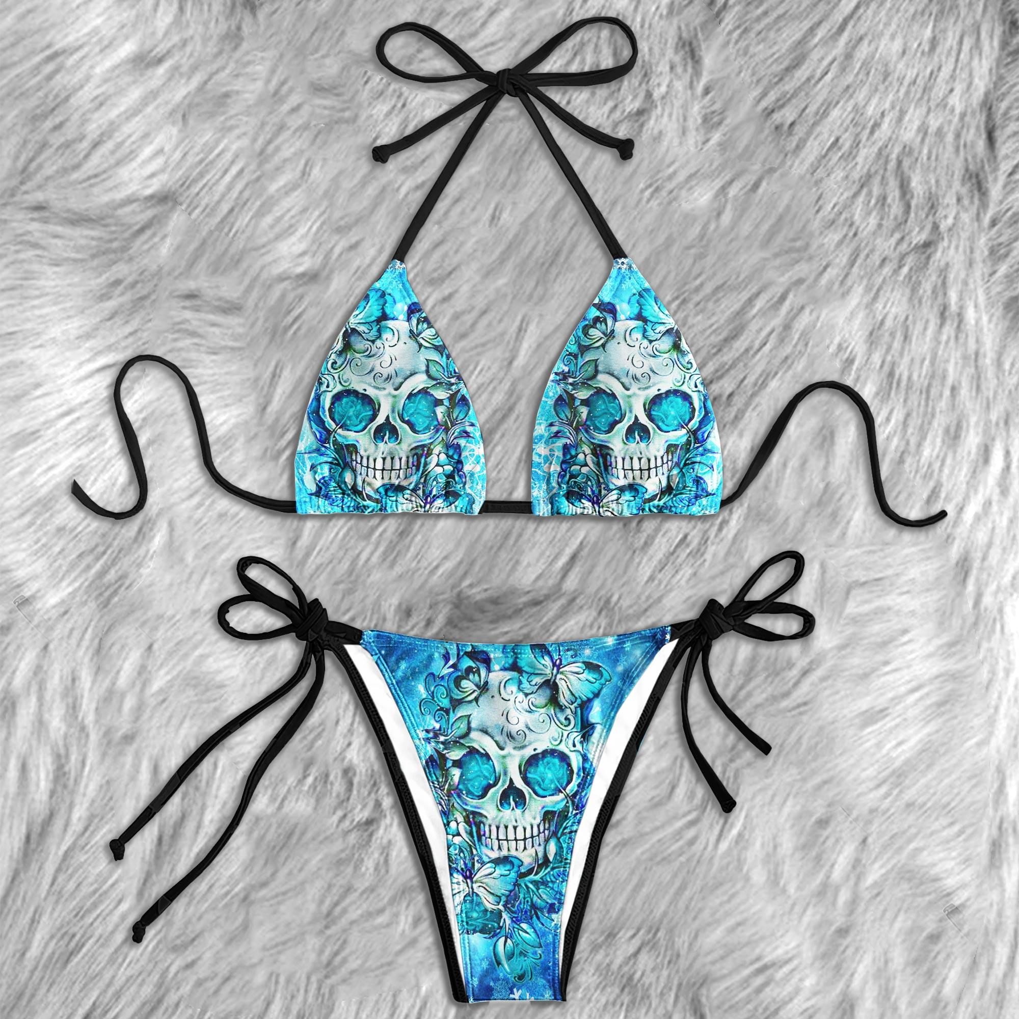 Blue Crystal Skull Ice Micro Triangle Bikini Swimsuit - Wonder Skull