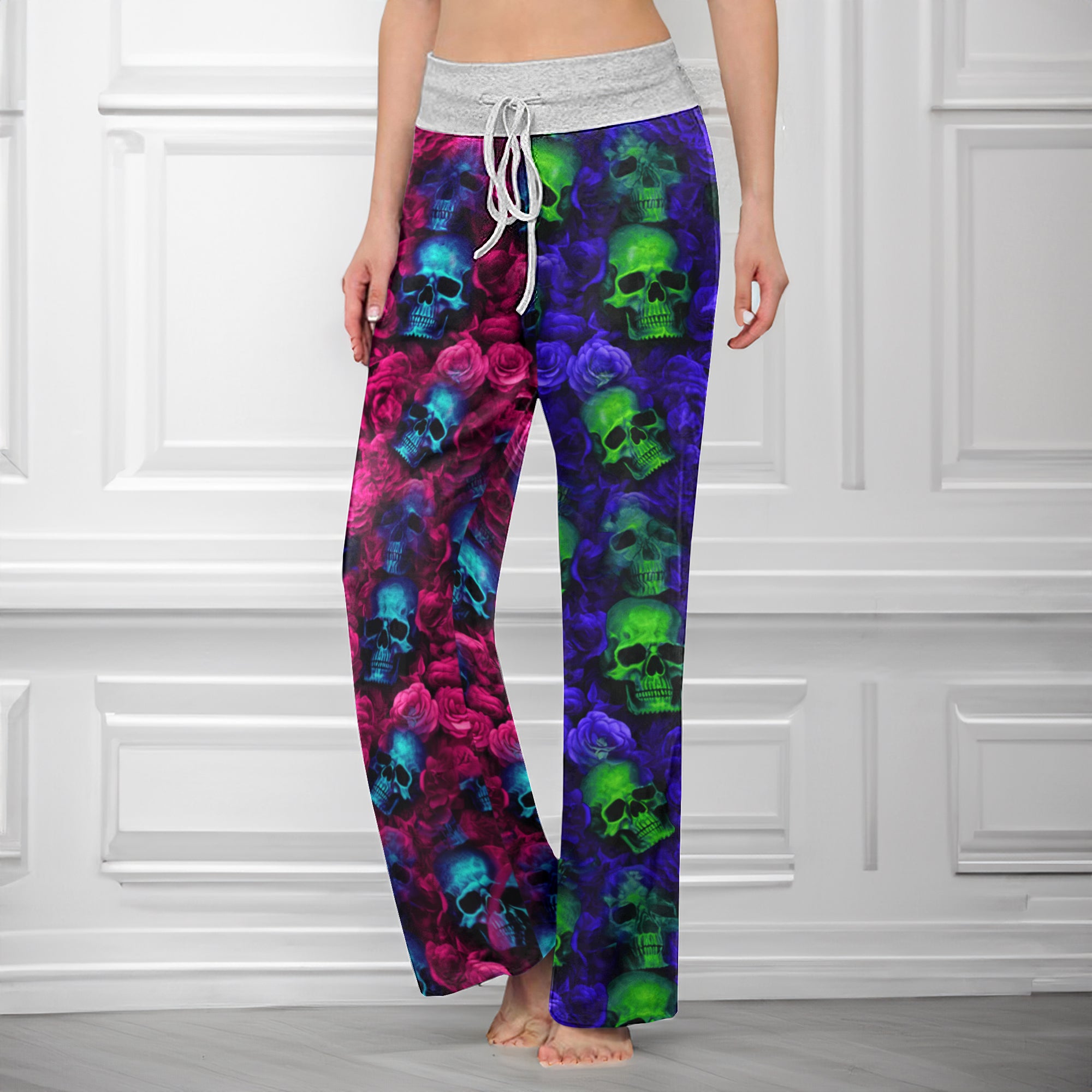 Gothic Rose Skull Garden Women's High-waisted Wide Leg Pants