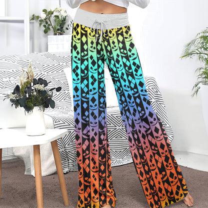 Colorful Skull Diamond Art Women's High-waisted Wide Leg Pants