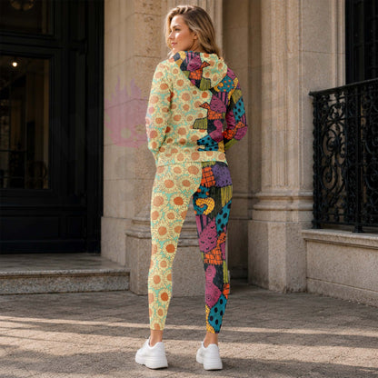 Women Hoodie and Leggings, Sunset Sunflowers Stitched Outwear Pants Outfit