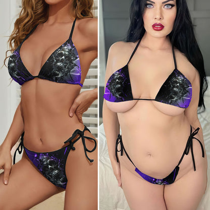 Purple Skull Broken Micro Triangle Bikini Swimsuit - Wonder Skull