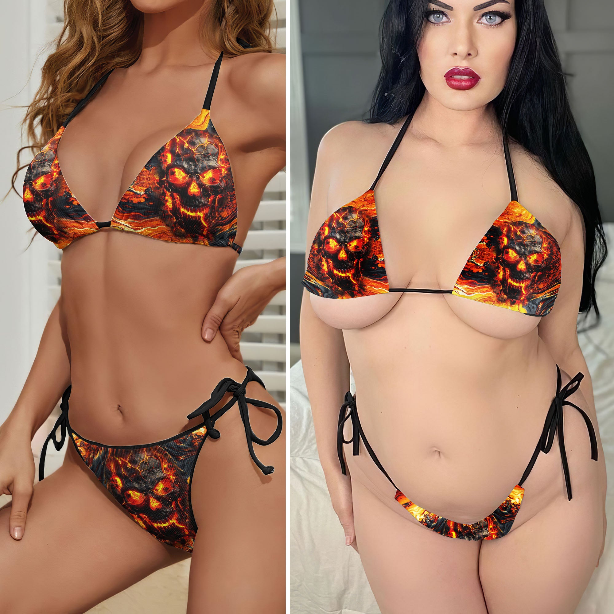 Abstract Lava Skull Micro Triangle Bikini Swimsuit - Wonder Skull