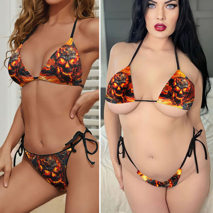Abstract Lava Skull Micro Triangle Bikini Swimsuit - Wonder Skull