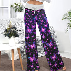 Pink Galactic Butterfly Pattern Women's High-waisted Wide Leg Pants