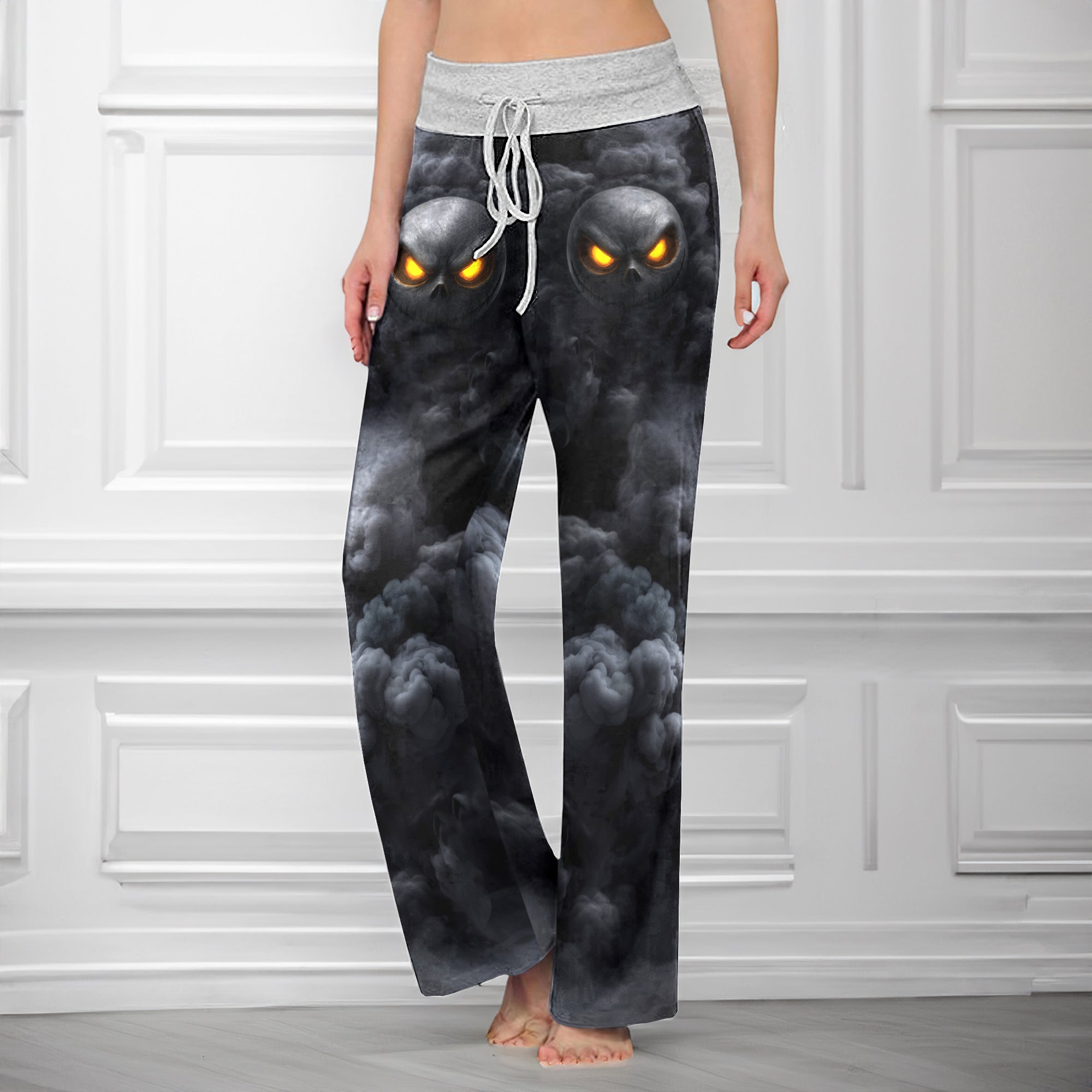 Shadow Grin Skull Women's High-waisted Wide Leg Pants