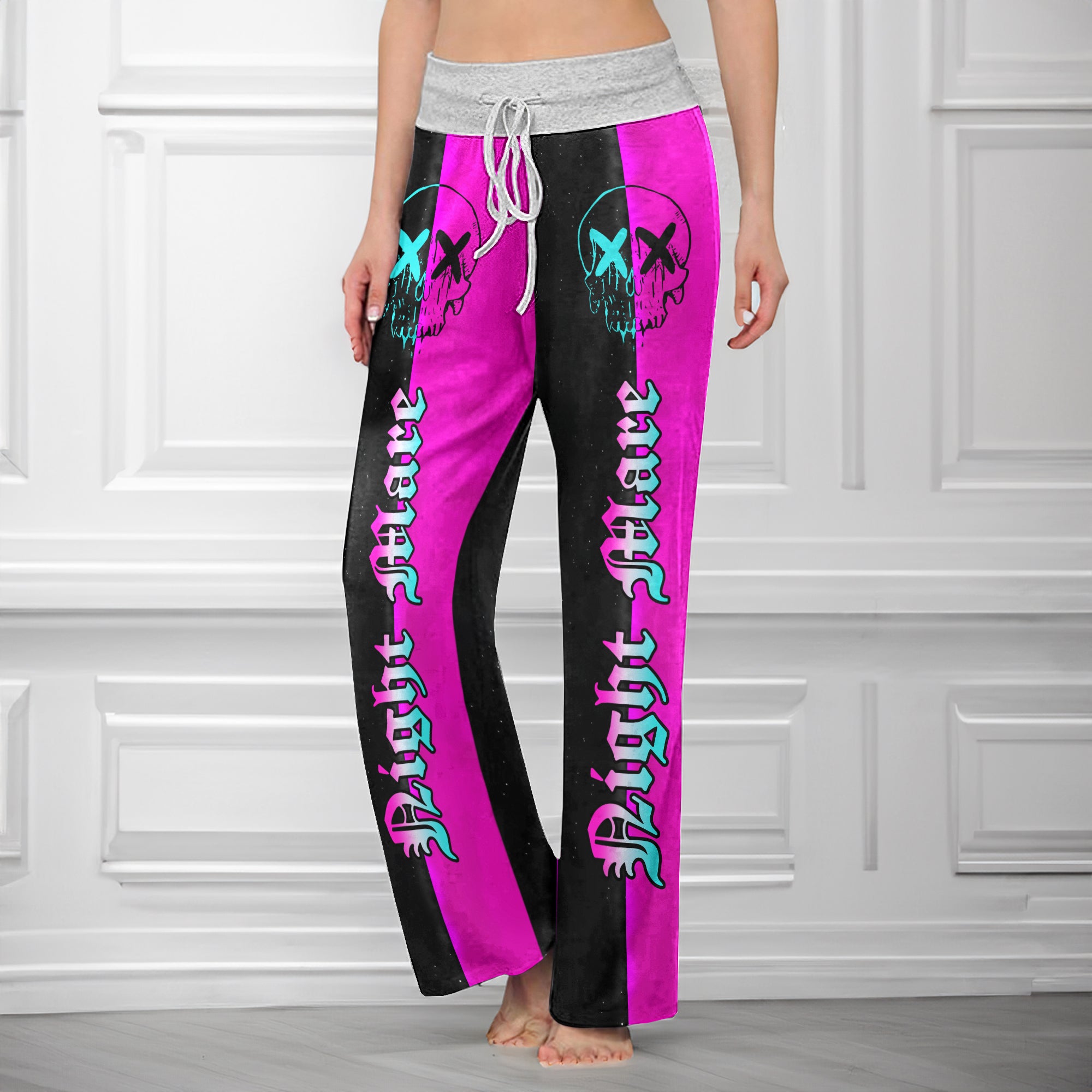 Purple Skull Night Women's High-waisted Wide Leg Pants