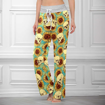 Floral Skulls Aesthetic Women's High-waisted Wide Leg Pants