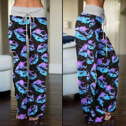 Gradient Twinkle Lip Skull Women's High-waisted Wide Leg Pants | Wonder Skull