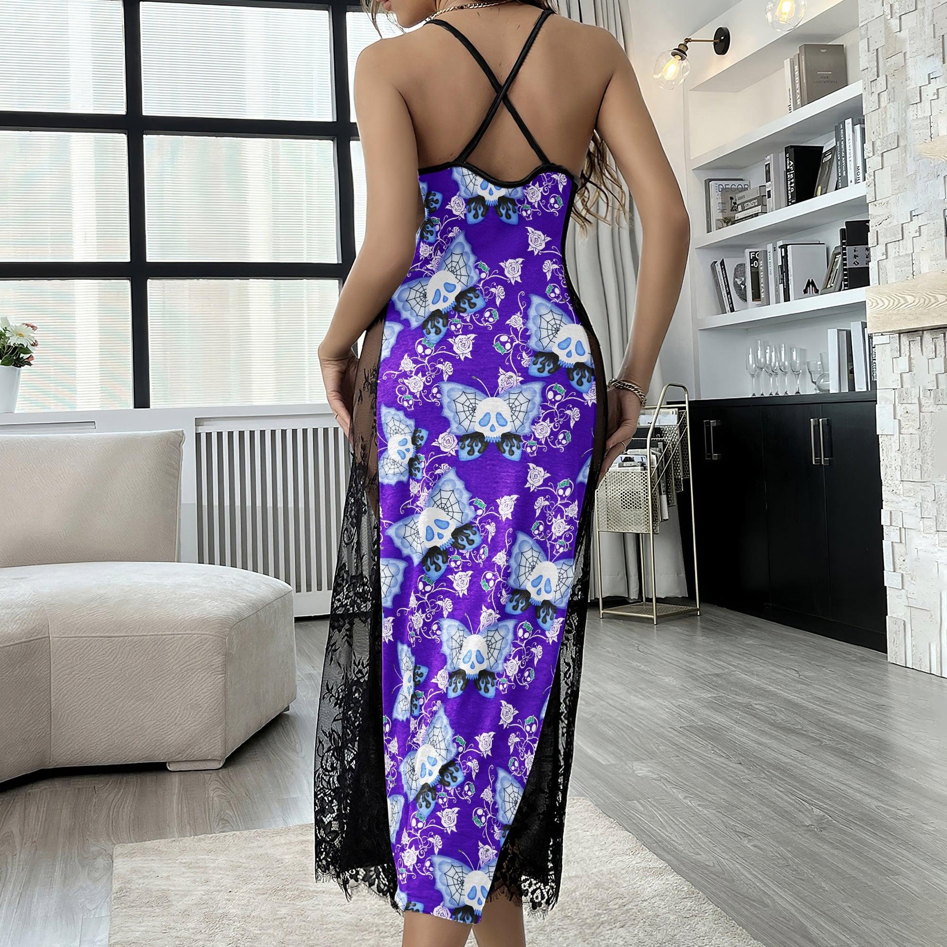 Violet Butterfly Skull Floral Women's Lace Cami Sleepwear | Gothic, Punkrock, Lingerie for Women