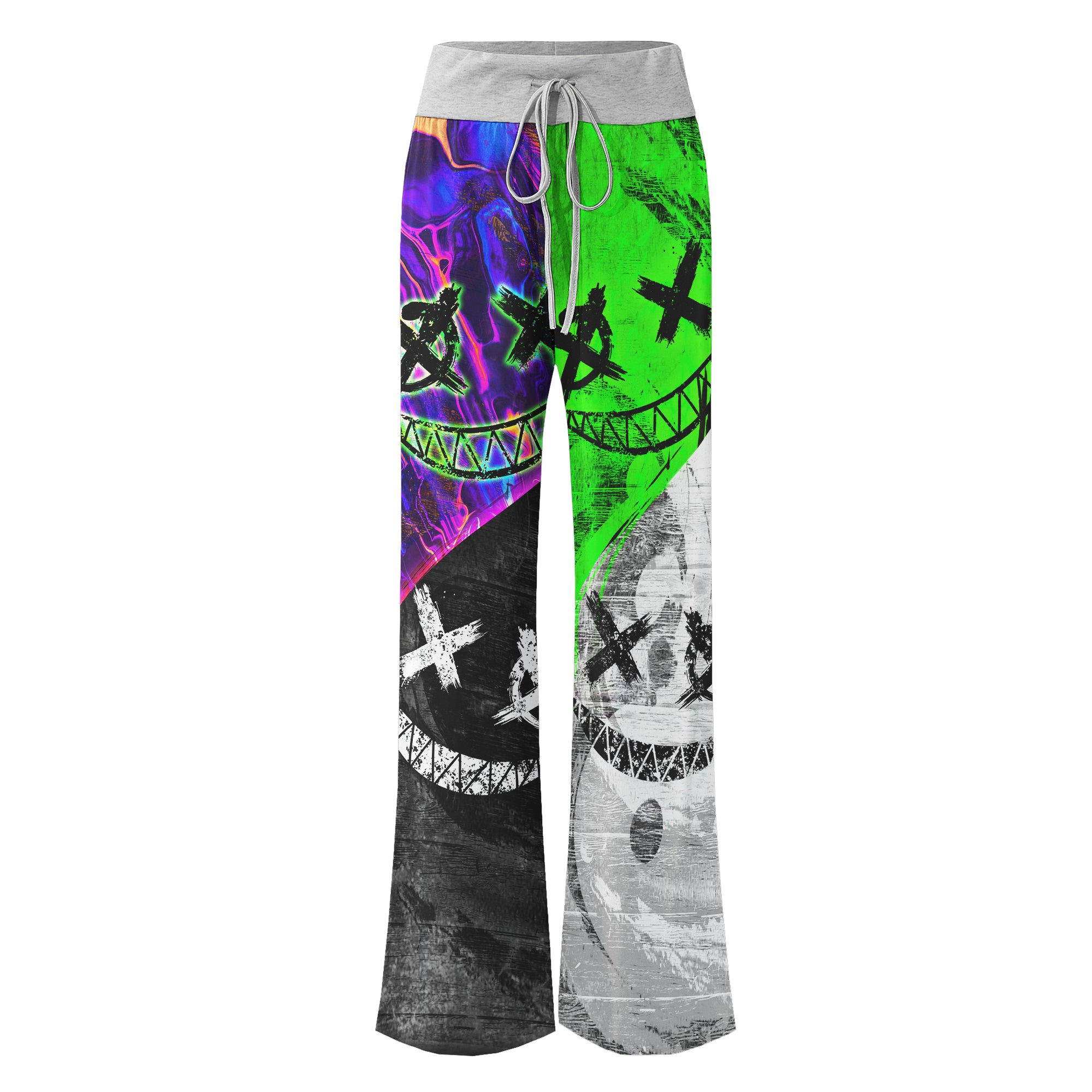 Two Block Color Emo Women's High-waisted Wide Leg Pants | Wonder Skull