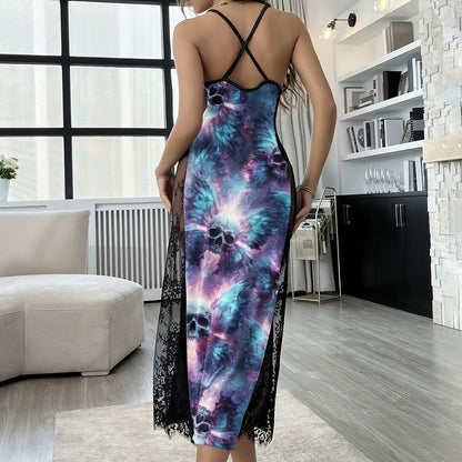 Galaxy Skull Butterfly Pattern Women's Lace Cami Sleepwear