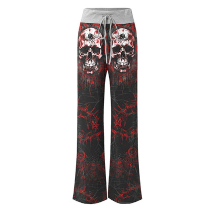 Dark Skull Horror Gothic Women's High-waisted Wide Leg Pants | Wonder Skull