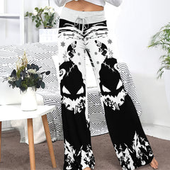 White Nightmare Christmas Theme Women's High-waisted Wide Leg Pants | Wonder Skull