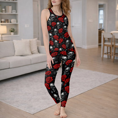 Gothic Bloom Crimson Skull Tanktop and Leggings