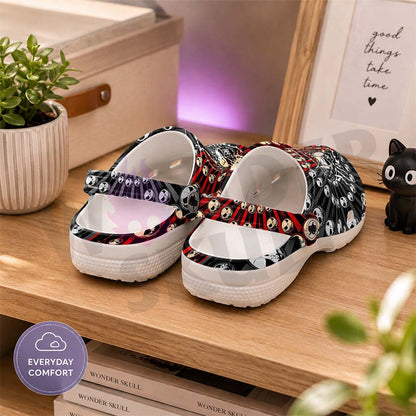Wonder Skull Lightweight Clog Sandals are designed for all-day comfort. Featuring breathable ventilation holes, a cushioned footbed, and a pivoting heel strap, these versatile unisex clogs are perfect for use at home, outdoors, or at work — whatever your profession may be.
