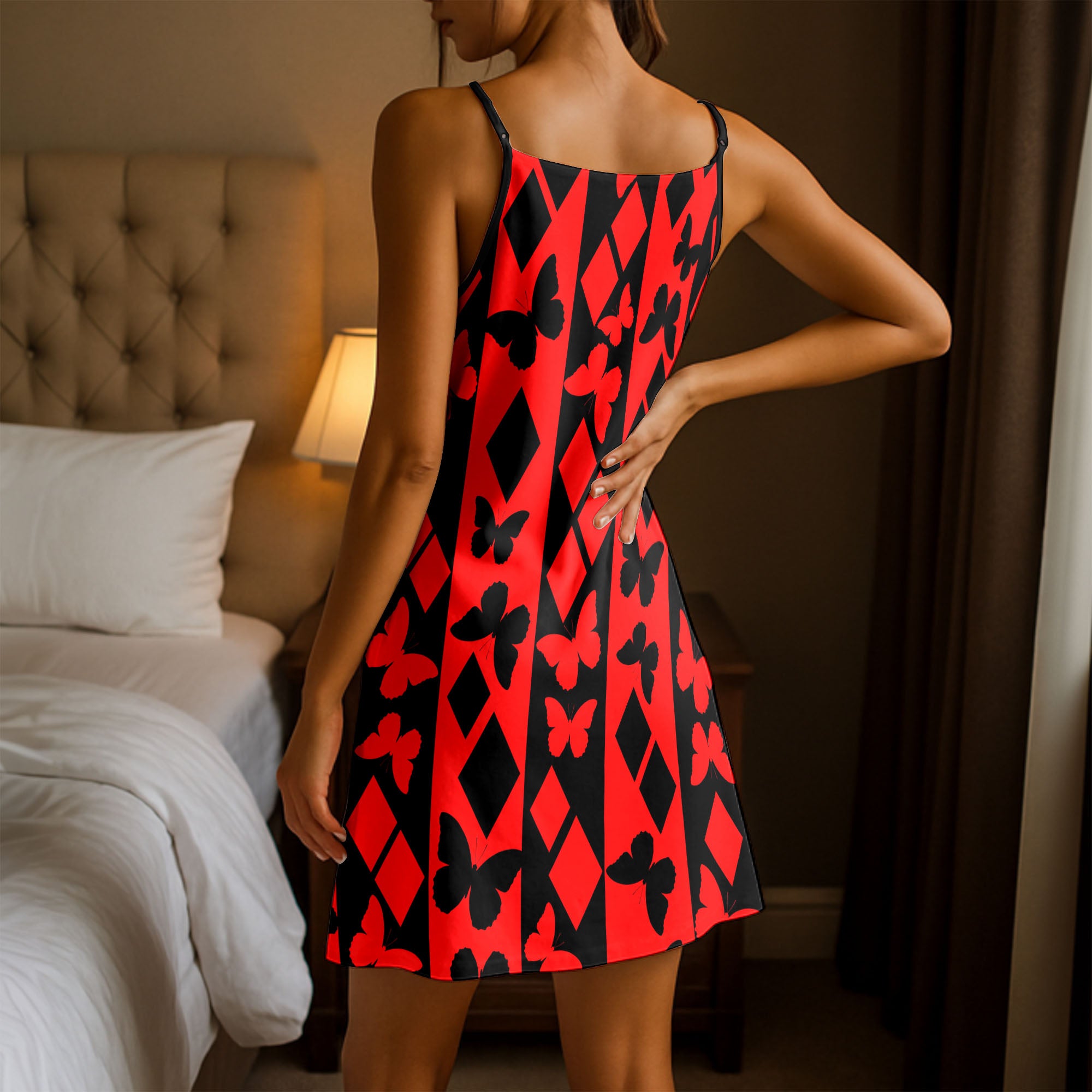 Noir Butterfly Striped Wrap Short Cami Dress
