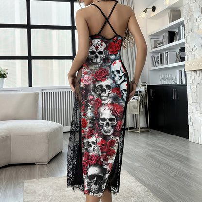 Skull Rose Abstract Pattern Women's Lace Cami Sleepwear