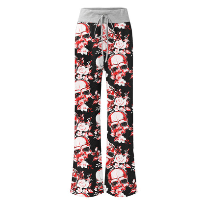 Floral Skull Abstract Women's High-waisted Wide Leg Pants | Wonder Skull