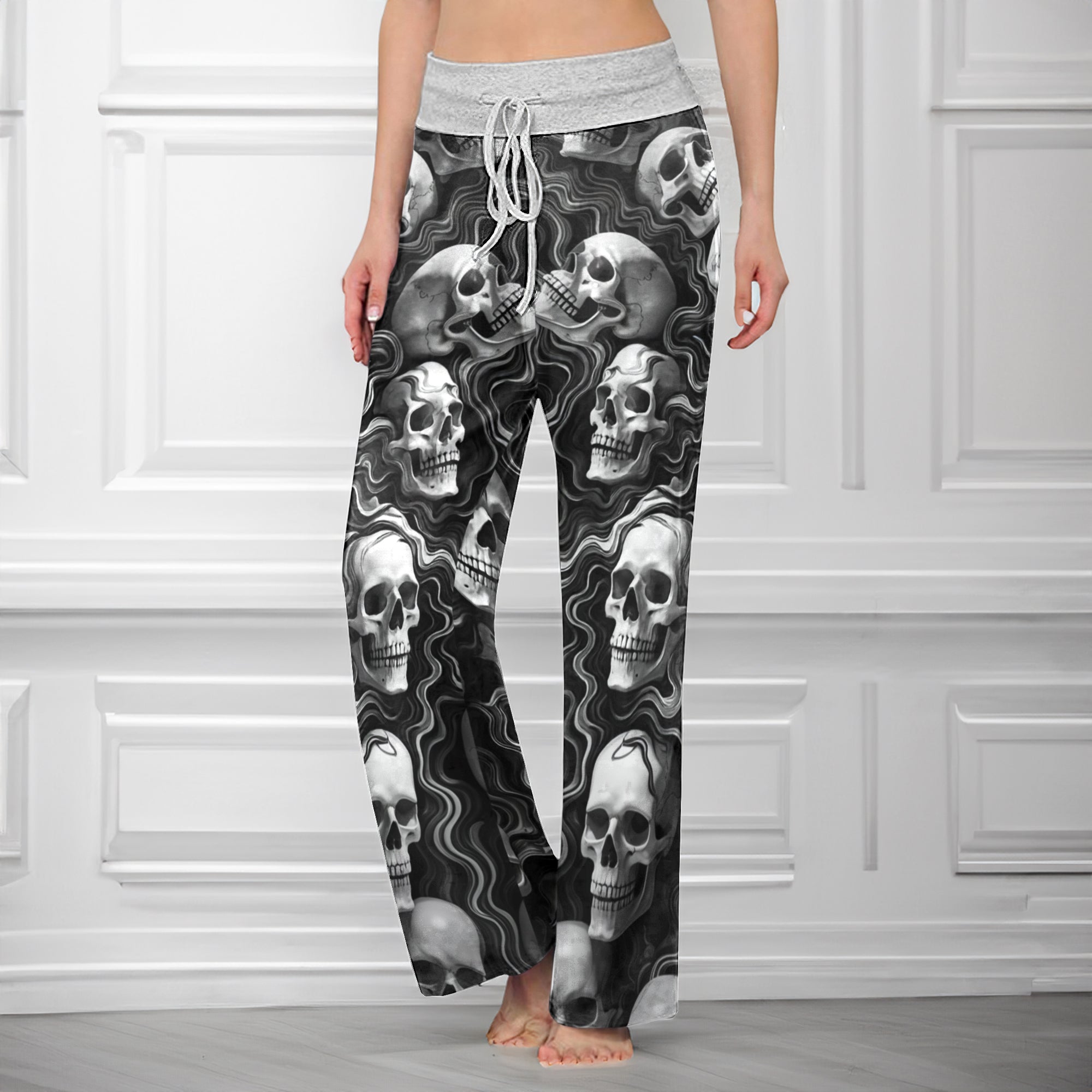 Skull Flow Pattern Women's High-waisted Wide Leg Pants