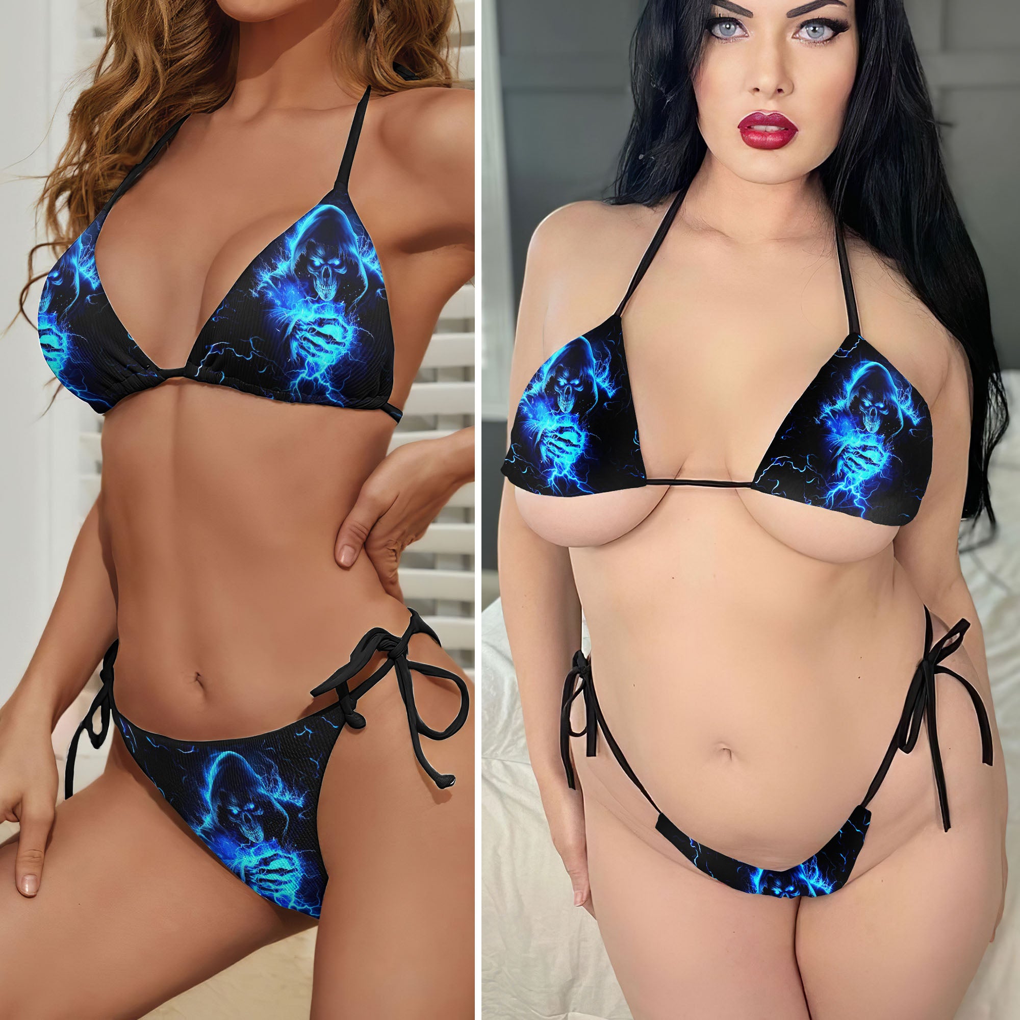 Blue Scary Skull Micro Triangle Bikini Swimsuit - Wonder Skull