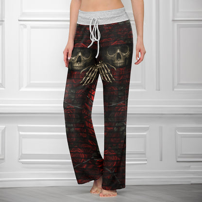 Barbed Heart Skull Rose Women's High-waisted Wide Leg Pants